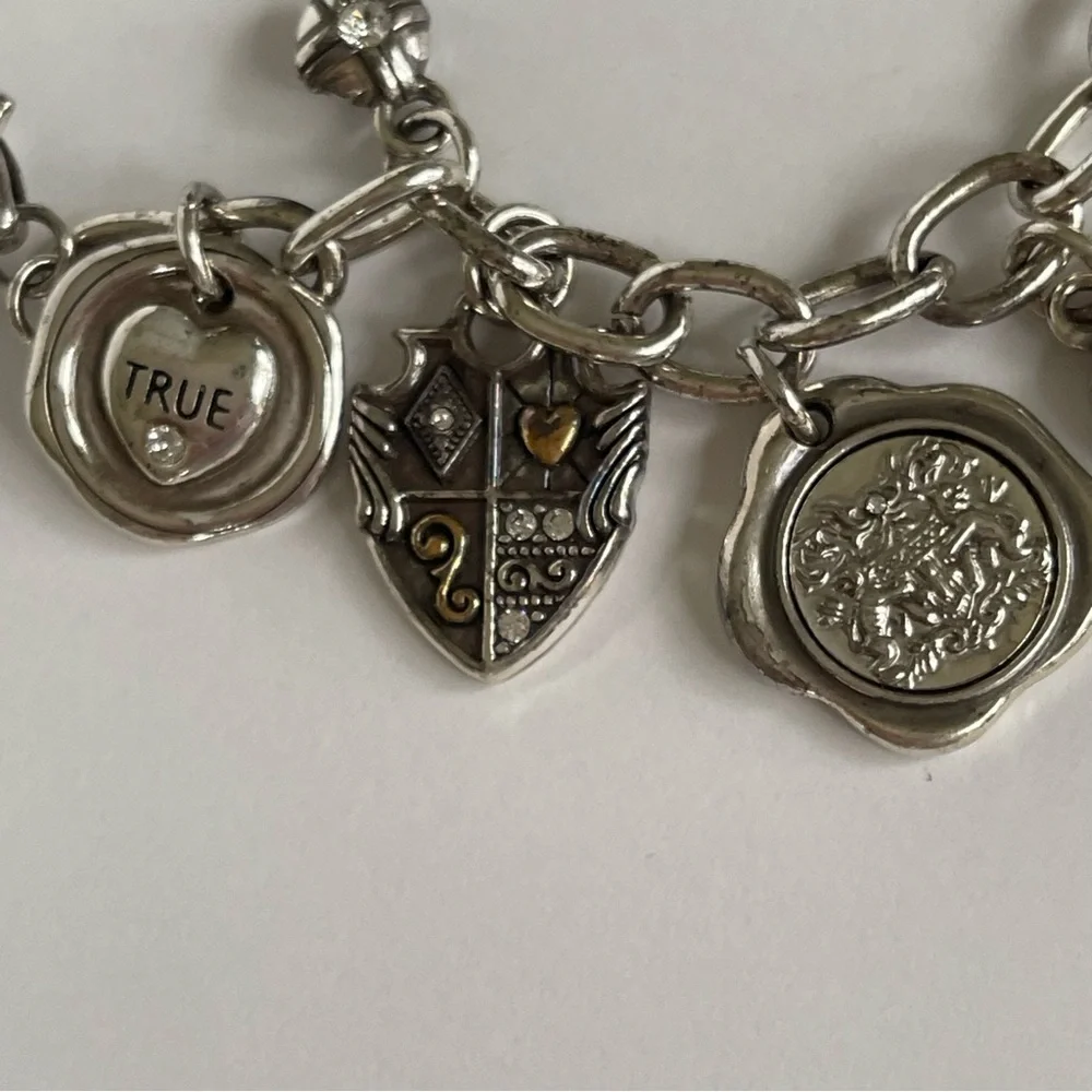 VINTAGE BRIGHTON Bracelet: Devotion Shield Silver & Gold Charm Bracelet RETIRED - Picture 2 of 7